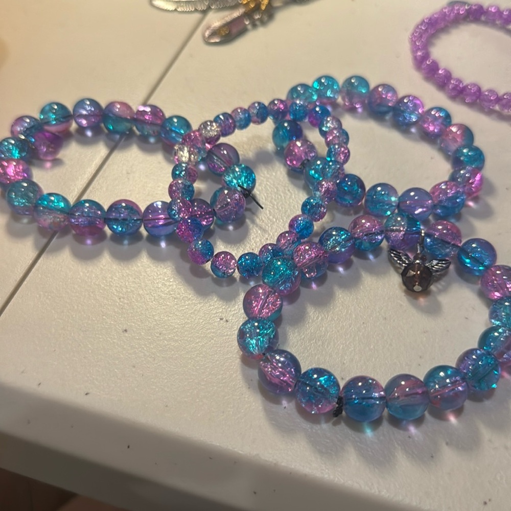 Purple Blue Bead Bracelet Made With Love